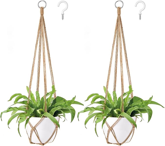 Dahey Macrame Plant Hanger Indoor Hanging Planter Basket Handmade Woven Cotton Rope Flower Pot Decorative Crochet Plant Holder Stand for Boho Home Decor No Tassels,35 Inch,Set of 2, Brown Dahey