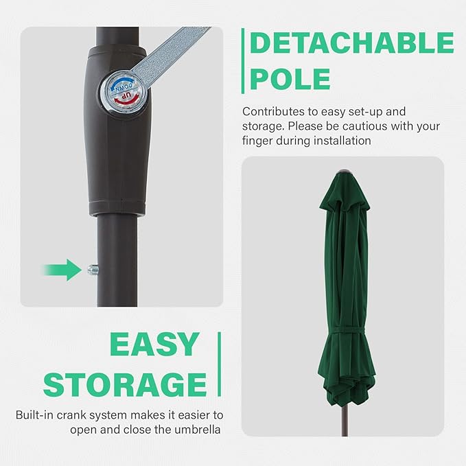 JEAREY 7.5FT Patio Umbrella Outdoor Market Umbrella with 6 Sturdy Ribs, Push Button Tilt/Crank Table Umbrella for Garden, Deck, Backyard and Pool, Dark Green JEAREYOutdoorsCollection