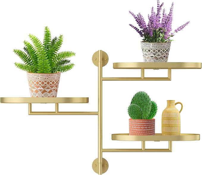 Window Rotating Plant Stand Shelf Indoor Gold Metal Floating Shelves 3-Tier Wall Mount Plant hanger Holders for Wall Planter Modern Home Decor window sill gifts YQSLYSF