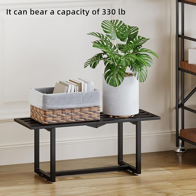 2 Pack Metal Plant Stand, Foldable Heavy Duty Indoor, Window Iron Plant Shelf - Mid Century Modern Slatted Bench for Patio, Garden, Living Room Load Bearing 330 lbs 26" L x 10.4" H x 8.6" W 1 Tier Black HomecourtyardsInterio