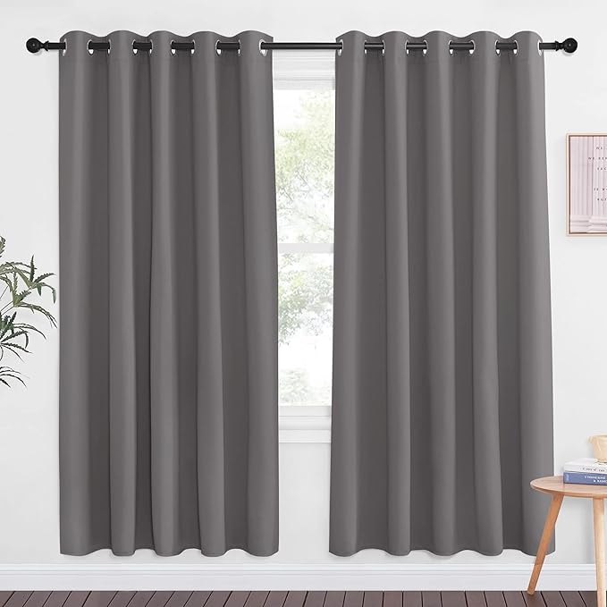 NICETOWN Blackout Doorway Curtain Drape 72 inch Long - Grommet Noise Reducing Thermal Insulated Solid Modern Window Treatments for Bedroom (1 Panel, 66 x 72 Inch, Gray) NICETOWN
