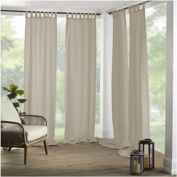 Elrene Home Fashions Matine Weatherproof Tab-Top Indoor/Outdoor Solid Color Curtain Panel for Porch, Pergola, Patio, Deck, 52”W x 95”L, Taupe ElreneHomeFashions