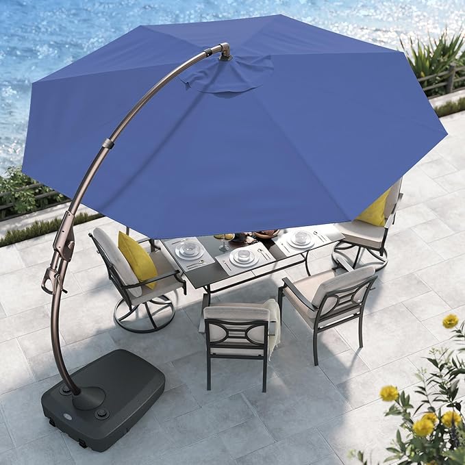 Grand patio 12FT Outdoor Offset Umbrella with Base & Cover Patio Aluminum Round Cantilever Umbrella for Garden Deck Poolside (Navy Blue, 12 FT) GrandPatio