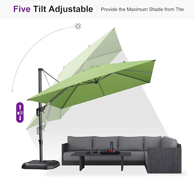 PURPLE LEAF 10 Feet Patio Umbrella Outdoor Cantilever Square Umbrella Aluminum Offset Umbrella with 360-degree Rotation for Garden Deck Pool Patio Apple Green PURPLELEAF