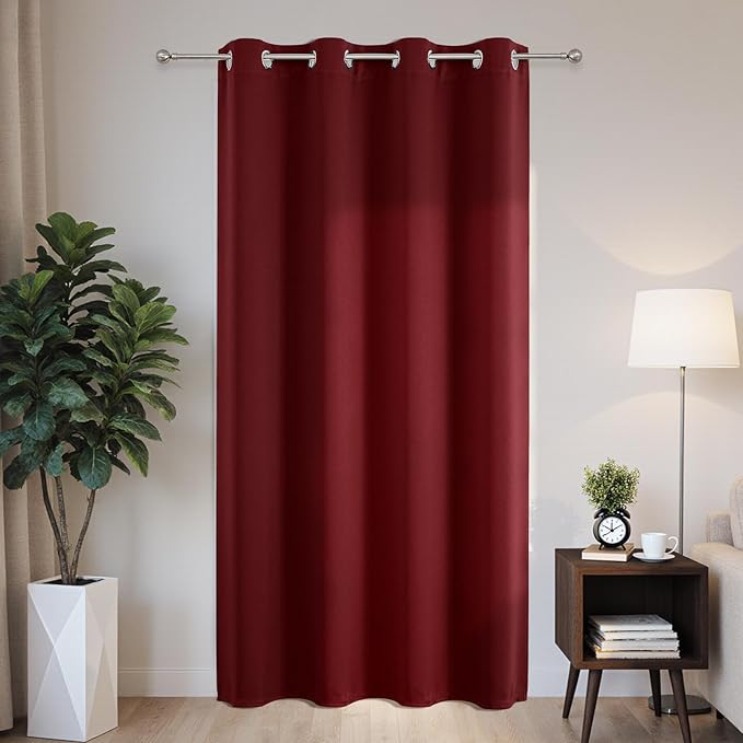 Joydeco Blackout Patio Sliding Door Curtains 96 Inches Long, Grommet Privacy Room Divider Curtains, Extra Wide Thermal Blackout Drapes for Bedroom Living Room (Burgundy Red, 60Wx96L, 1 Panel) JOYDECO