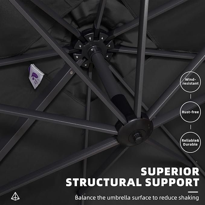 PURPLE LEAF 10' X 13' Patio Umbrella Outdoor Cantilever Rectangle Umbrella Aluminum Offset Umbrella with 360-degree Rotation for Garden Deck Pool Patio Black PURPLELEAF