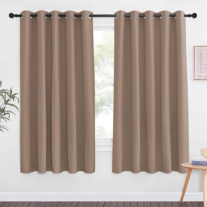 NICETOWN Blackout Curtain Drape for Bedroom - Grommet Noise Reducing Thermal Insulated Solid Room Darkening Window Treatment for Flat/Apartment (1 Panel, Cappuccino, 66 x 66 Inch) NICETOWN