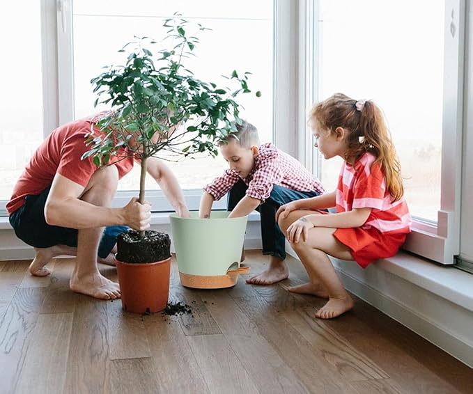 Self Watering Green Plastic Plant Pot Flower Planters with Drainage Hole And Deep Reservoir Large Planting Pots for for All Houseplants,Succulent, African Violets, Flowers and Cactus 12Inch/2pcs SESUN-E