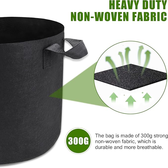 5-Pack 5 Gallon Plant Grow Bags, Heavy Duty Aeration Fabric Pots with Handles for Garden and Planting OPPOLIFE