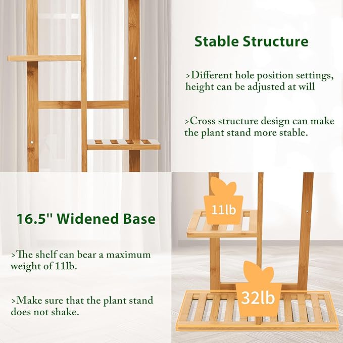 DolceLuna Plant Stand Indoor Corner, Tiered Bamboo Plant Shelf 46 Inch Tall, Plant Rack 6 Tier for Multiple Small Plants, Flower Holders for Living Room Bedroom Window Patio Balcony, Natural DolceLuna