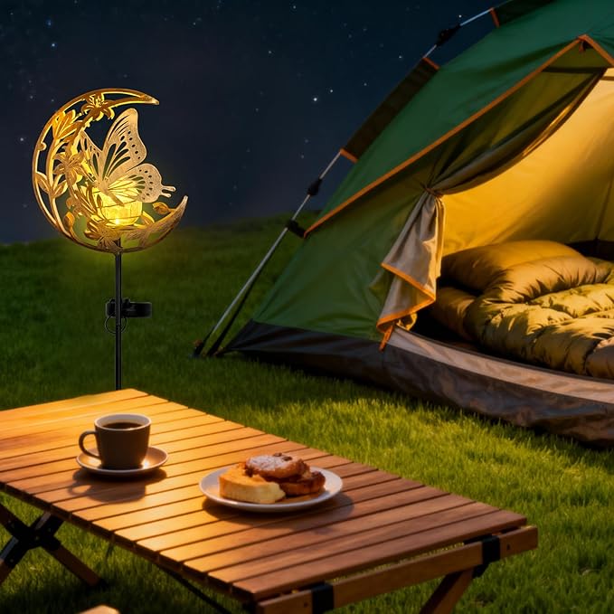 ShangTianFeng Butterfly Lights Outdoor Decor - Moon & Bird SolaGardenLights Waterproof, Auto On/Off Pathway Lighting for Yard/Lawn/Patio, Handcrafted Metal Solar-Stake-Lights for Outside Decorations ShangTianFeng