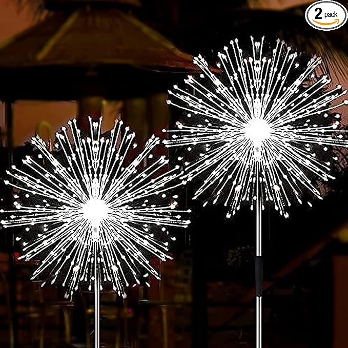 JJGoo Solar Firework Lights, 2 Pack 180 LEDs 2 Lighting Modes Solar Lights Outdoor Waterproof for Garden Patio Walkway Pathway Party Wedding Christmas Decorative - Cool White JJGoo