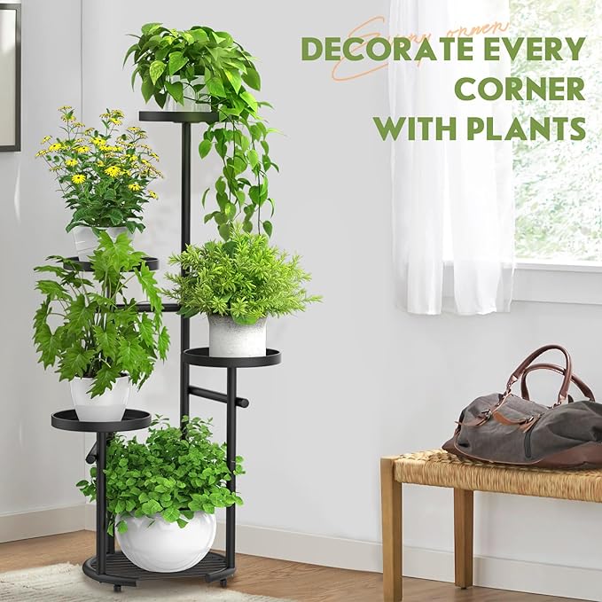 TOSKING 5 Tier Tall Plant Stand Indoor Outdoor, Heavy Duty Corner Plant Stand with Space-Saving Plant Shelf for Multiple Plants| Round Plant Table Design for Living Room Balcony Garden (Black, 38in) TOSKINGESSENCE