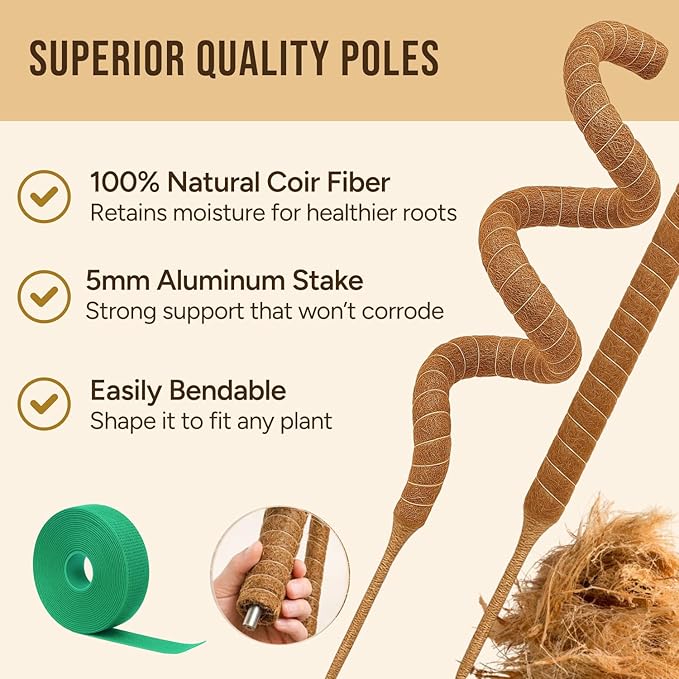 Moss Pole Monstera Plant Support – 2 Pack 28” Bendable Moss Pole Monstera Plant Support, Plant Stakes for Indoor Plants, Tall Plant Sticks Support for Climbing Plants Craft911byLIME