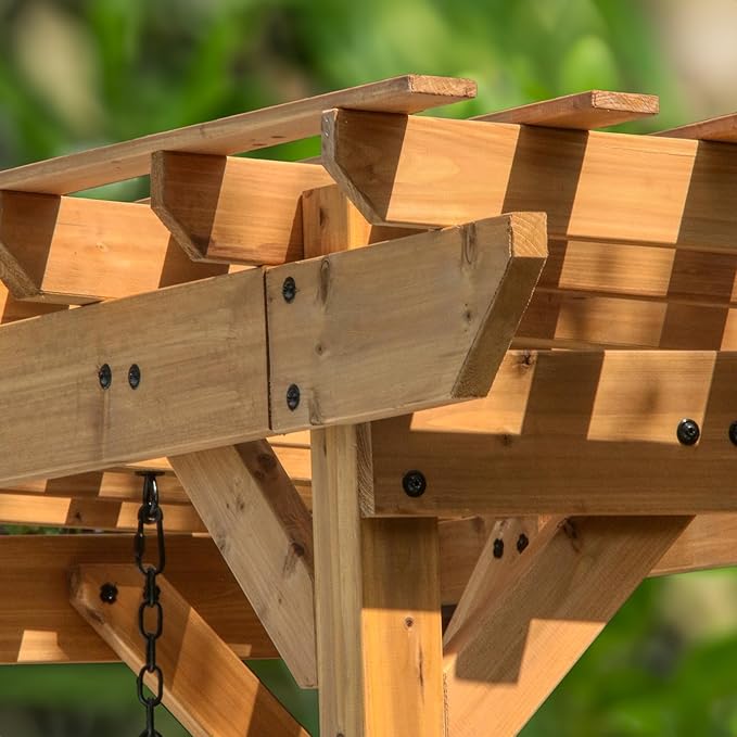 Backyard Discovery Callahan 8' x 5' Cedar Wood Outdoor Patio Pergola Swing Bench with Trellis, Two-Person Seating, Chains, Water Resistance, 600 Lb Weight Capacity for Porch, Patio, Deck, Garden BackyardDiscovery