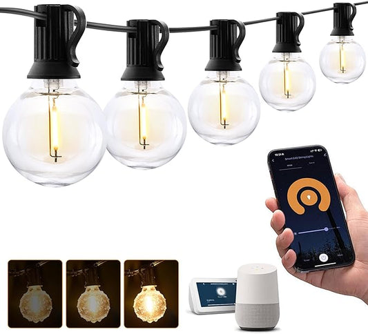 XMCOSY+ Patio Lights, Smart 50Ft Outdoor String Lights with 25 Dimmable G40 Globe Bulbs, APP Control, Work with Alexa, Connectable Waterproof LED Outdoor Light XMcosy