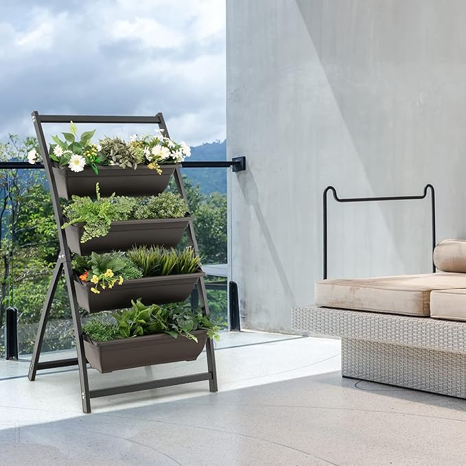 Giantex 2 Pcs 4.1FT Vertical Raised Garden Bed, 4-Tier Elevated Planter Box w/4 Containers & Drainage Holes, Indoor Outdoor Freestanding Planter for Vegetables, Herbs, Flowers, Heavy-Duty Metal Frame Giantex
