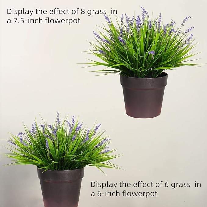 alyptus 12 Bundles Artificial Plants Outdoor Fake Monkey Grass with Flowers for Pot UV Resistant Plant Decor for Window Garden Patio Hanging Planter Pathway Front Porch (Grass with Flowers) ALYPTUS