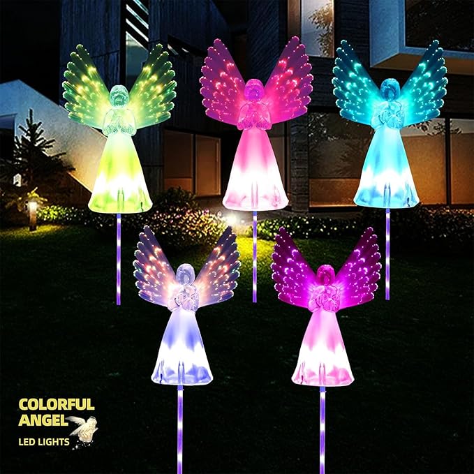 Angel Solar Lights for Cemetery, 2 Pack Solar Lights Outdoor Garden, Color Changing Decorative Angel Lights for Yard Patio Pathway Grave Decoration Memorial Gifts Rirool