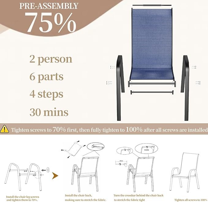MAMIZO Patio Dining Chairs, Stackable All Weather Teslin Chair, Heavy Duty Outdoor Breathable Chairs Set, w/Armrests, Upgraded Chair FeetW/Strenthened Iron Spacers, 330 LBS (6, Navy Blue) MAMIZO