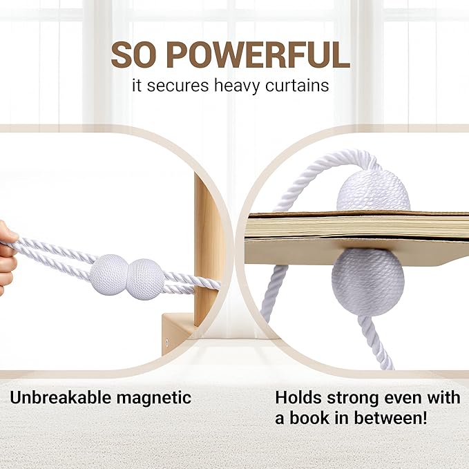 Hion Magnetic Curtain Tiebacks White 2pcs, Curtain Tiebacks Buckles Holdbacks Holders Hooks Clip for Home Bedroom Office Decorative Curtain Hion