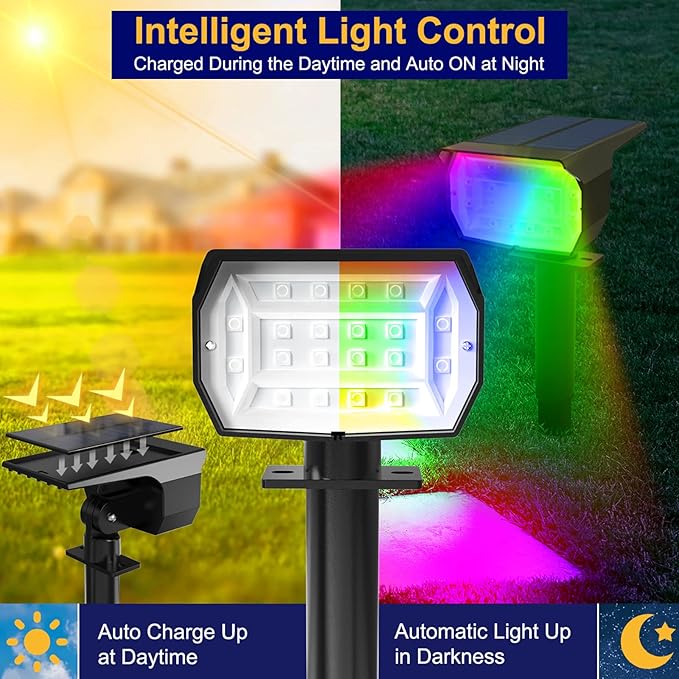 nipify 4 Pack Solar Spot Lights Outdoor Color Changing, 7 Modes Halloween RGB Solar Powered Waterproof Spotlight, Landscape Lighting for Outside Yard Garden Pathway Nipify