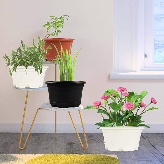 5 Pack 10.5 inch Plant Pots,Planter-Pots-for-Plants，Plastic Flower Pot for Indoor Outdoor Plants with Drainage Holes & Trays, Decorative Garden Containers Sets for Houseplants KPUVX