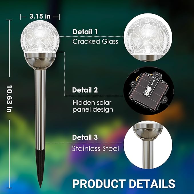 SOLPEX Solar Garden Lights Outdoor, 3 Pack Multi-Color Changing&White 2 Modes Solar Powered Glass Ball Garden Lights Waterproof for Patio Decoration Solpex