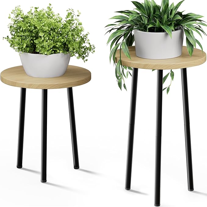 Plant Stand Indoor Tall: Corner Wood Plant Stand 2 Pack Mid Century Modern Decor - Small Round Plant Table for Indoor Plants - Outdoor Plant Holder for Patio Living Room Bathroom Office (Burlywood) SAKSUNFORYOU