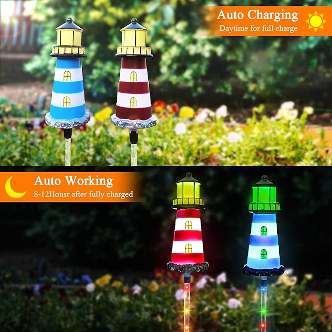 Solar Lights Outdoor 2 Pack, Solar Garden Lamps, Outdoor Decorations, Garden Decorative lamp in The Shape of a Lighthouse, a Unique Gift for Women, a Gift for Grandmother BEIDOULUSOLARLIGHTS