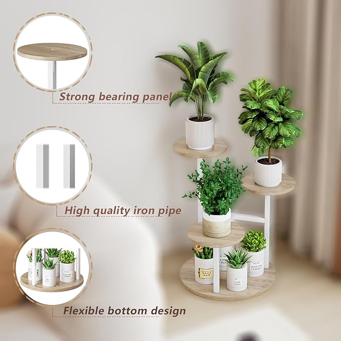 Plant Stand Indoor 4 Tier 5 Potted Multiple Flower Pot Holder for Patio Garden Balcony Living Room Corner (4 Tier White+Sonoma Oa) INGIORDAR