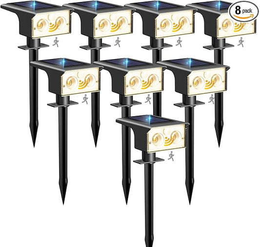 btfarm Solar Spot Lights Outdoor Waterproof, 8 Pack/3 Modes Motion Sensor Lights, Solar Powered Spotlights 2-in-1 Auto On/Off for Outside Pathway Yard Garden Landscape Lighting, Warm White btfarmdecorativelighting