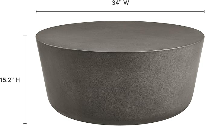 Modway Brion 34 Inch Round Concrete Coffee Table – Indoor/Outdoor Tapered Cylinder Coffee Table – Low Center Table for Living Room or Patio in Gray Modway
