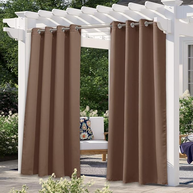 NICETOWN Bedroom Curtain 84 inches Long, Thermal Insulated Light Blocking Rustproof Grommet Blackout Indoor/Outdoor Patio Shades for Living Room/Cottage, 1 Panel, W52 by L84, Tan NICETOWN