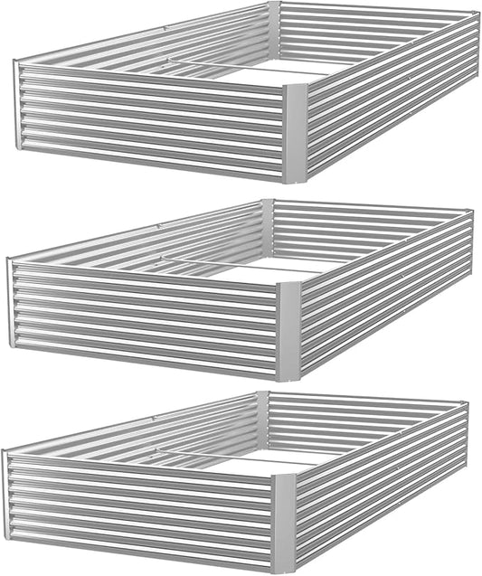 3 Pack 8x4FT Raised Beds for Gardening, Corrugated Galvanized Steel Raised Garden Bed, Outdoor Metal Above Ground Garden Bed for Vegetables and Flowers(Rectangular) OZMSHF