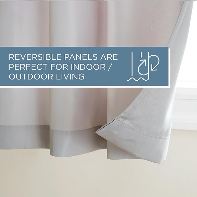 Town & Country Basics Cabana Solid Heavyweight Indoor Outdoor Curtains, Light Filtering Opacity with Grommet Top, Water Repellent, 2-Pack Set, 54"x132", Taupe TOWN+%26+COUNTRY+BASICS