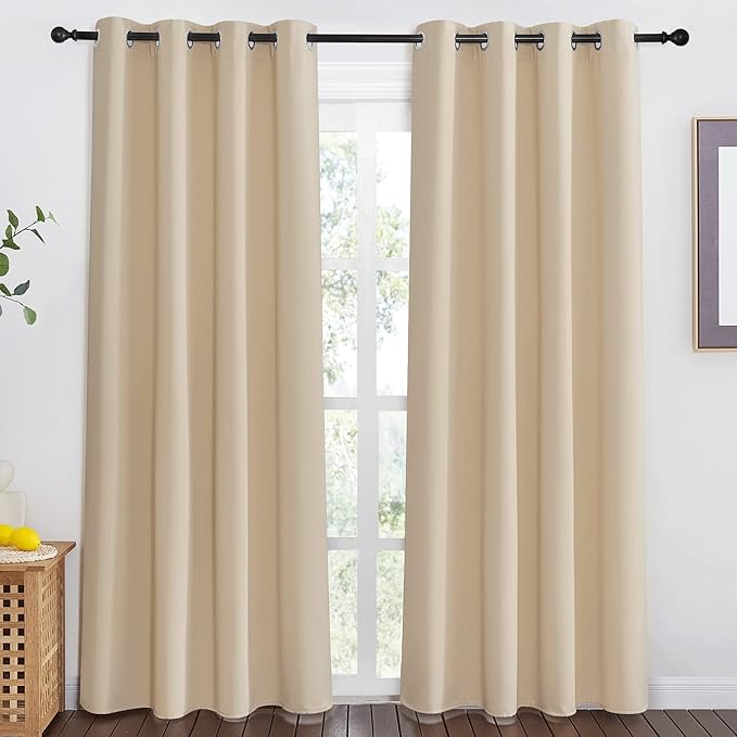 NICETOWN 80 inch Curtain Privacy for Doorway - Thermal Insulated Grommet Window Treatments Room Darkening Sound Reducing for Bedroom/Home Office (Biscotti Beige, 1 Panel, W46 x L80) NICETOWN