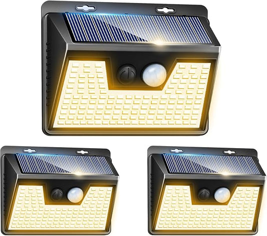 Peasur Solar Lights Outdoor Waterproof [3 Pack/140LED], Warm White Motion Sensor Lights Dusk to Dawn, 3 Modes Solar Fence Security Lighting for Wall Garden Yard Stair Outside Peasur