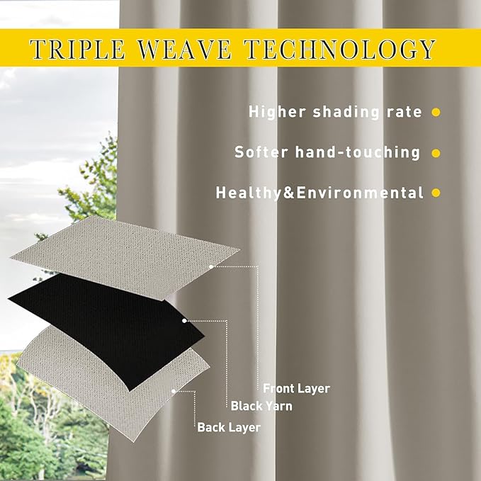 NICETOWN 2 Panels Outdoor Curtains Waterproof Pocket & Back Tab on Top & Bottom, Thermal Insulated Windproof Sun Blocking Outside Privacy Drapes for Patio with Fixed Rope, W84 x L84, Natural NICETOWN