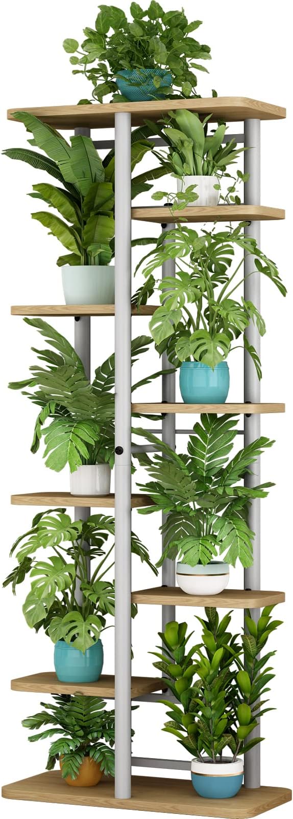 LINZINAR Plant Stand 8 Tier 9 Potted Multiple Flower Pot Holder Shelf Indoor Outdoor Planter Rack Storage Organizer for Patio Garden Corner Balcony Living Room (8 Tier-9 Potted, White) LINZINAR