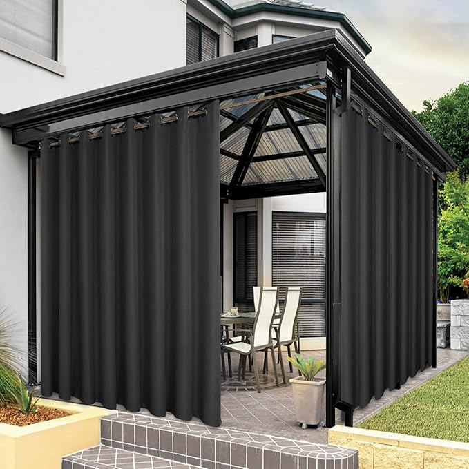 BONZER Waterproof Indoor/Outdoor Curtains for Patio Thick Privacy Wide Grommet Curtains for Bedroom, Living Room, Porch, Pergola, Cabana, 1 Panel, 110W x 120L inch, Charcoal Bonzer