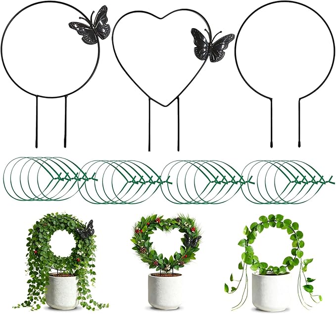 Indoor Climbing Plant Trellis - 3pcs Small Garden Potted Support Outdoor Plants Propagation Trellises Accessories with 20pcs Ties for Garden Plant Houseplant Rootora