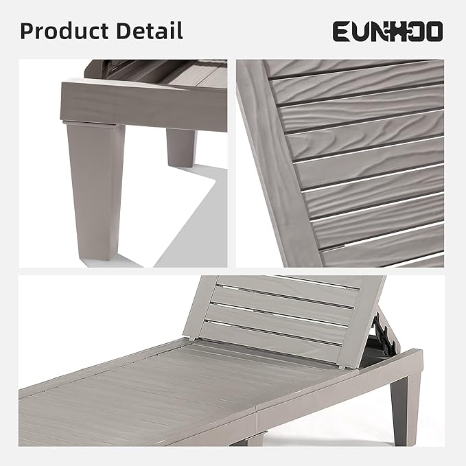 Outdoor Chaise Lounge Set of 2, Adjustable Pool Lounge Chair with 5 Positions Backrest, Waterproof Sun Loungers for Garden Pool Beach Patio Deck Sunbathing EUNHOO