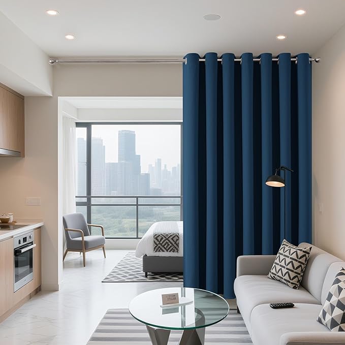 Joydeco Blackout Patio Sliding Door Curtains 108 Inches Long, Grommet Privacy Room Divider Curtains, Extra Wide Thermal Blackout Drapes for Bedroom Living Room (Navy Blue, 80Wx108L, 1 Panel) JOYDECO