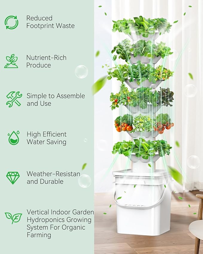 Vertical Hydroponics Growing System Kit, Indoor Outdoor Gardening System Kits, Herb & Fruits Growing Hydroponic Tower, 6 Layers (36 Pods) sjzxuv