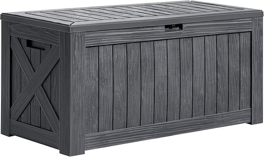 Greesum 120 Gallon Deck Box, Resin Outdoor Storage Container for Patio Furniture, Garden Tools, Pool Accessories, Weatherproof, Lockable, Gray BuynowfromGreesum