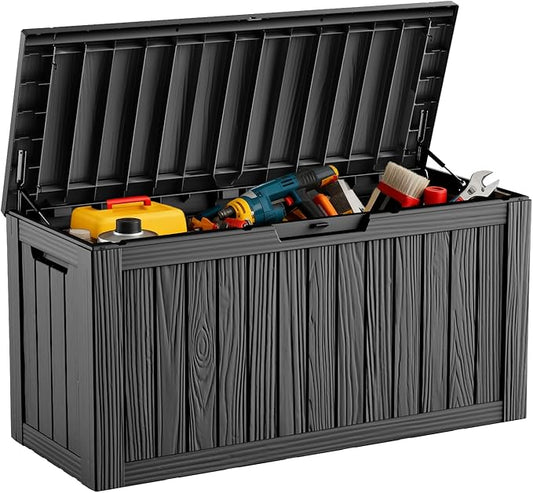 DRATO 80 Gallon Deck Box, Outdoor Storage Box for Patio Furniture, Patio Cushions, Gardening Tools, Pool Supplies 480lbs Weight Capacity,Waterproof Resin Storage Boxes（Black，80 Gallon） DRATOprovidesawarmandcozy