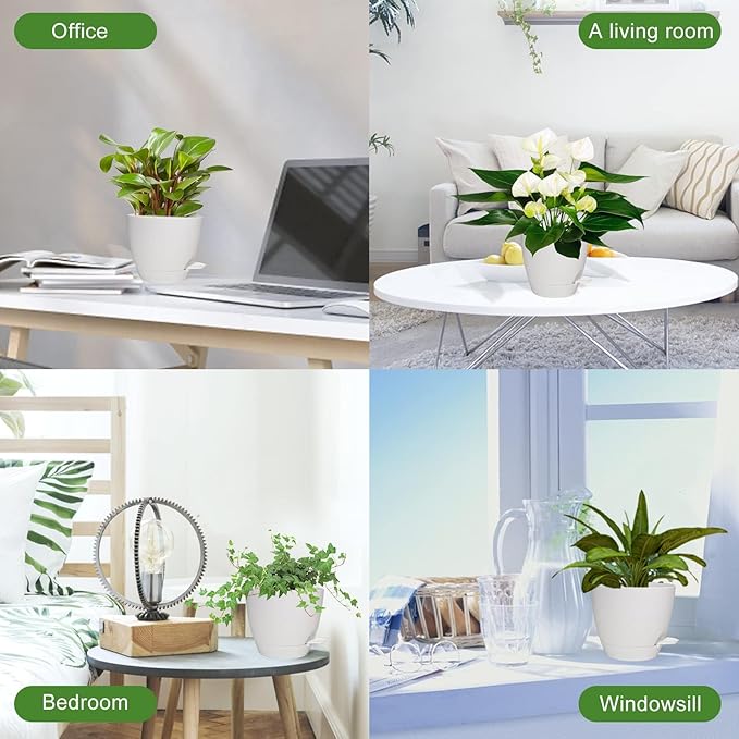 Plant Pots, 7/6.5/6/5.5/5 Inch Self Watering Planters, Pots for Indoor Plants with Drainage Hole for Succulents, African Violet (Matte White) Vanslogreen