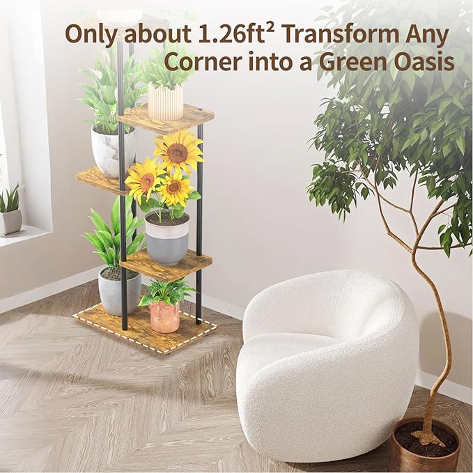 LASZOLA Black 4 Tiered Wood Plant Stand Indoor for Larger Heavy Duty Planter, Sturdy Multi Level Vertical Flowers Racks for Narrow Inside Floor, Decorate Shelving for Hold House Tree, Space Saving LASZOLA