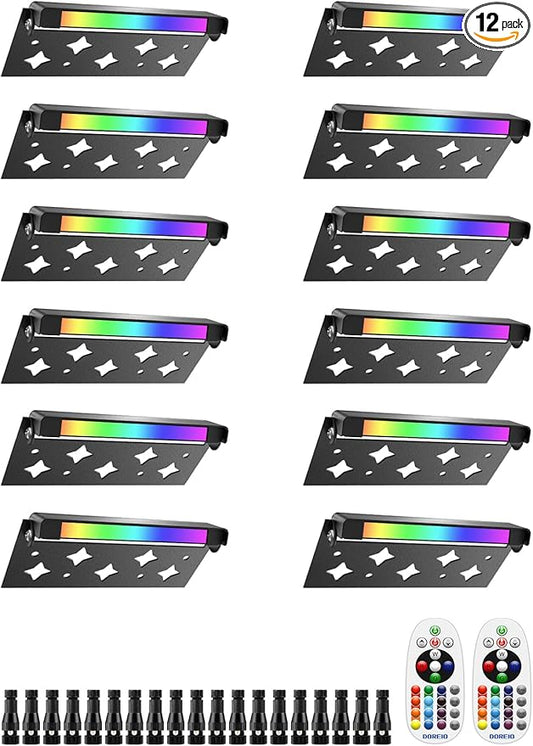 5W RGB Retaining Wall Lights 7 inch LED Hardscape Lighting Color Changing Low Voltage Landscape Paver Lights 12V Step Lights Outdoor Waterproof Stair Deck Lighting (12 Pack+Connectors) DOREIO